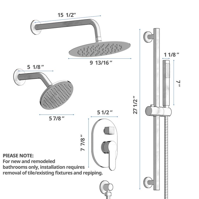 EVERSTEIN 10" & 6" Dual Heads Rain Shower System with Slide Bar